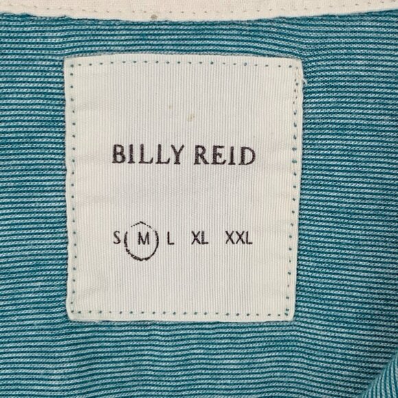 Billy Reid Pensacola Polo Mens Medium Blue Green Space Dye Iconic Pocket Stitch - Picture 2 of 10
